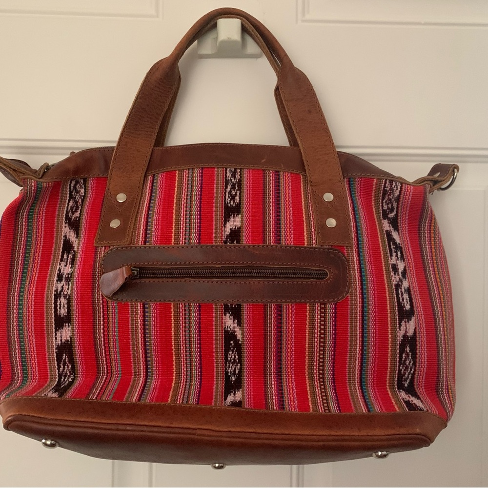 Nina & Co Red Multi Print Satchel w/ Detachable Shoulder Strap